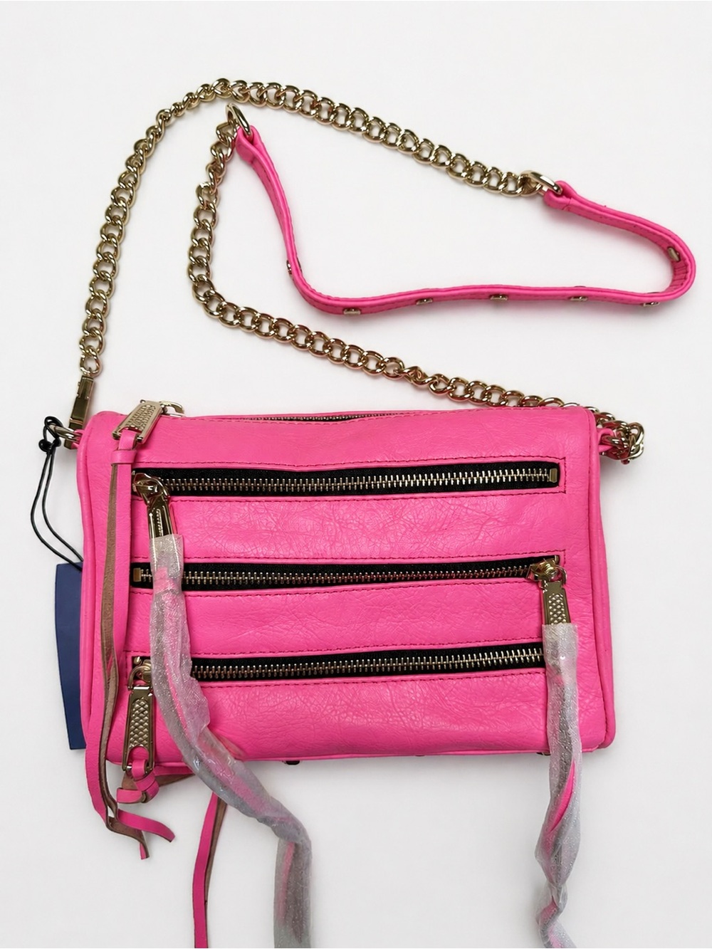 Rebecca Minkoff 5-Zip Neon Pink Leather Moto Crossbody Bag